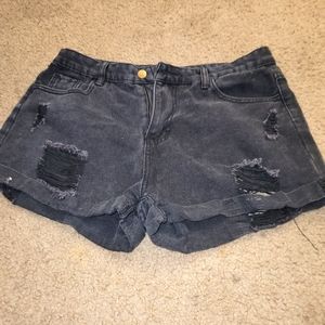 Shein, female size large, Raw hem distressed denim shorts, faded black